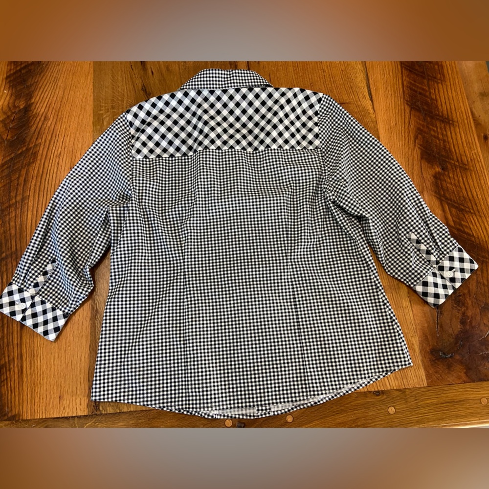 Chico’s Wrinkle Resistant 100% Cotton Fun Black and White Checked Top, Sz Medium - Picture 11 of 11